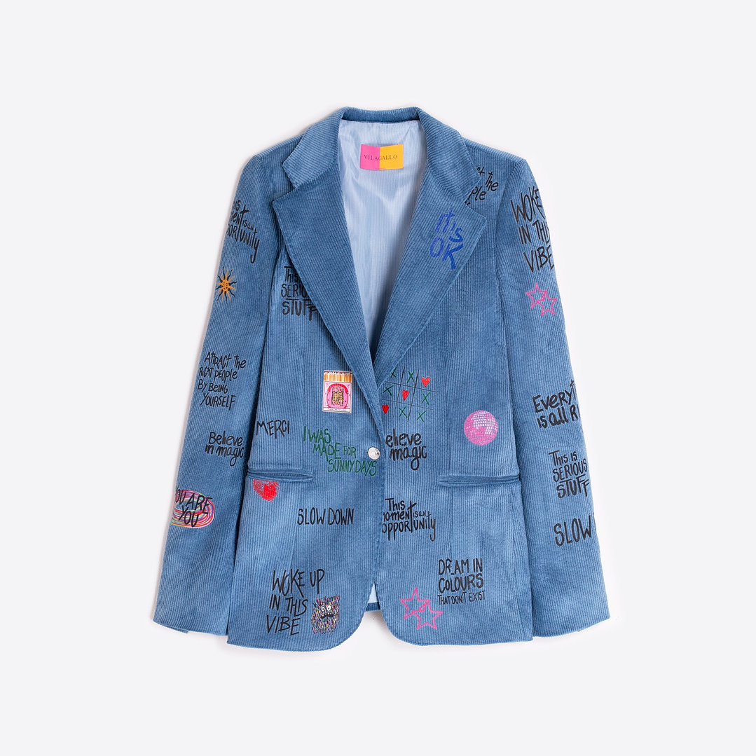 CASACO HELEN GRAFFITI EM VELUDO AZULADO 4