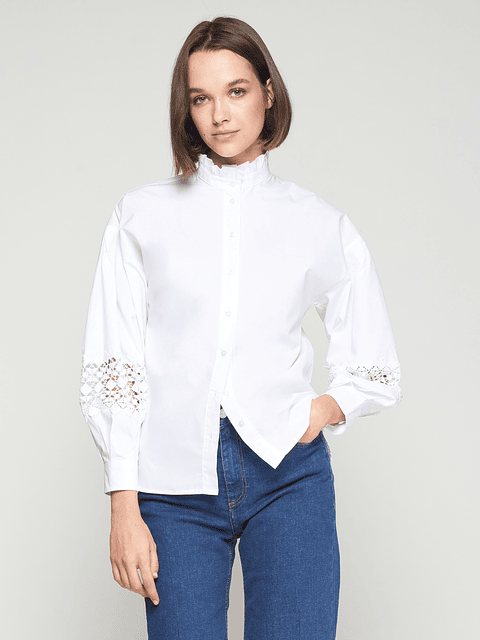 Camisa Blanca de Popelina con Encaje de Vilagallo