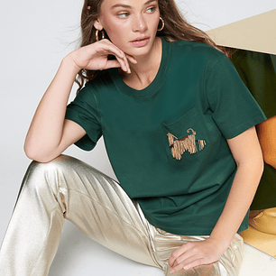 T-shirt verde da Vilagallo com aplicação de pedraria: cão