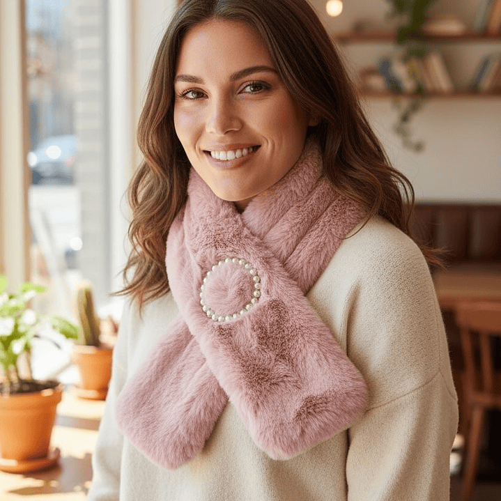 Estola de Pelo Rosa com Pérolas 1