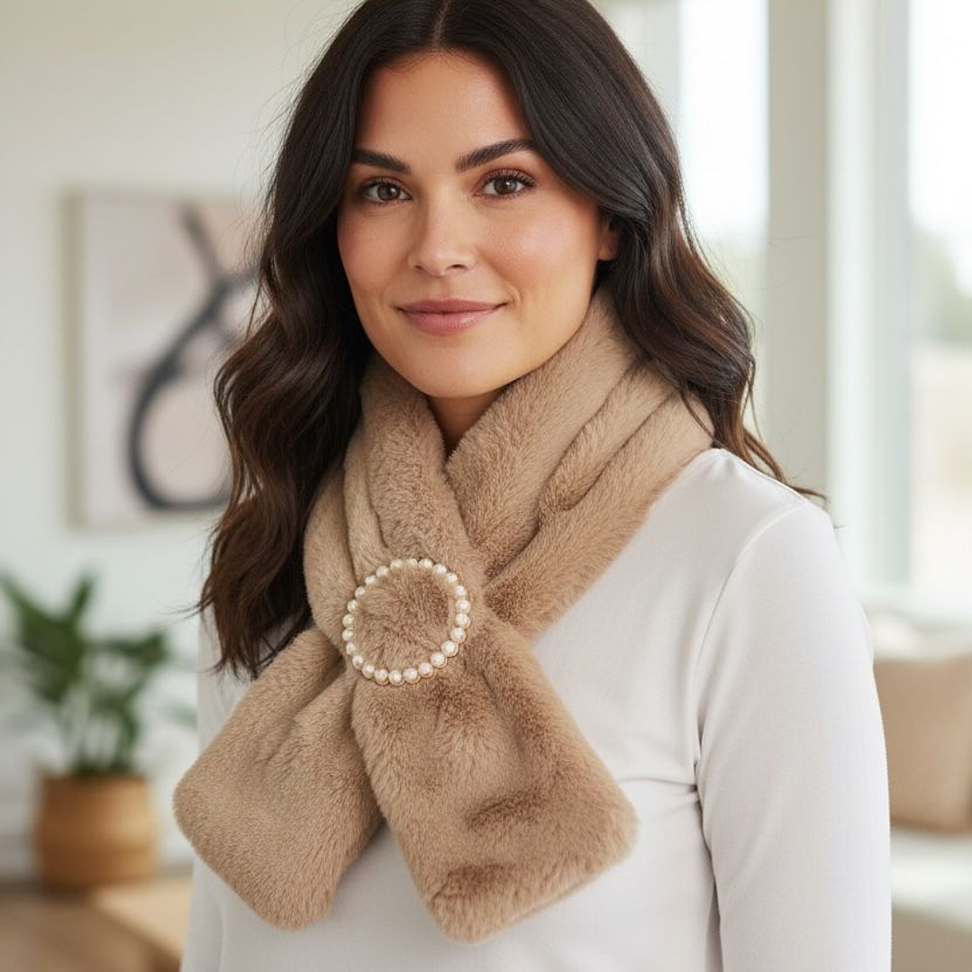 Estola de Pelo Rosa com Pérolas 3