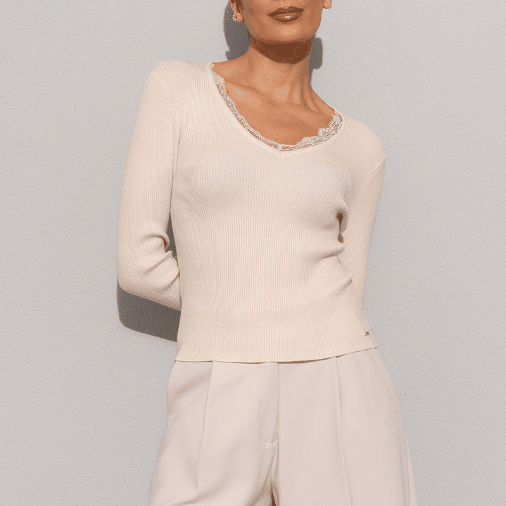 Camisola canelada com detalhe em renda Ferrache 1