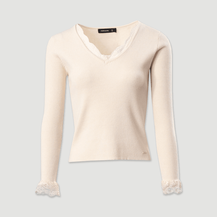 Camisola canelada com detalhe em renda Ferrache 3