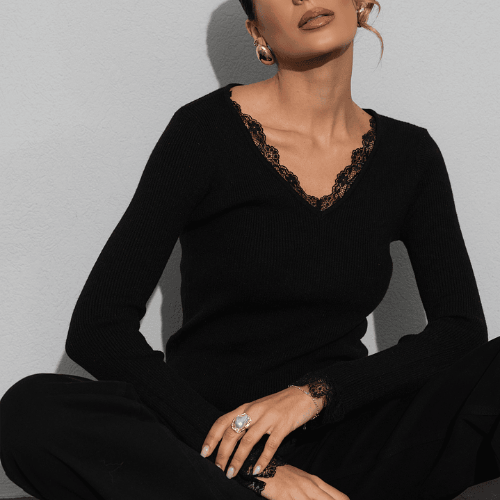 Camisola canelada com detalhe em renda Ferrache 4