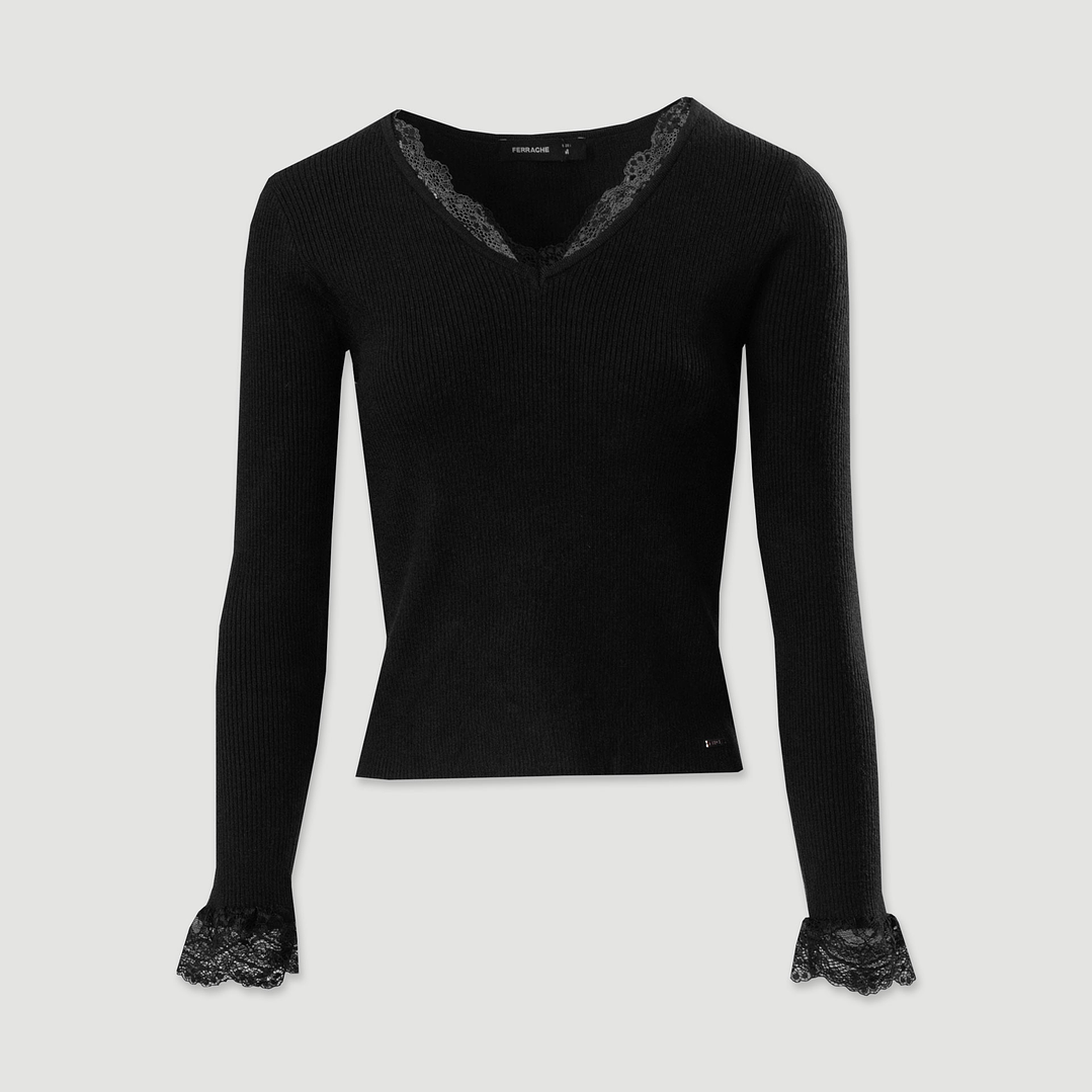 Camisola canelada com detalhe em renda Ferrache 5