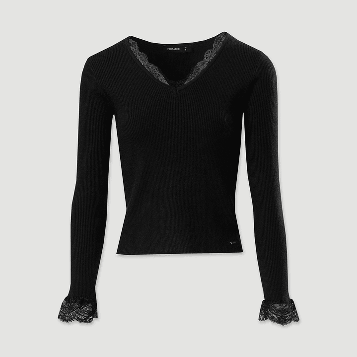 Camisola canelada com detalhe em renda Ferrache 5