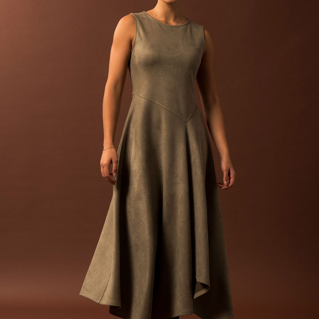 Vestido assimétrico sem mangas em pele de pêssego Ferrache 2