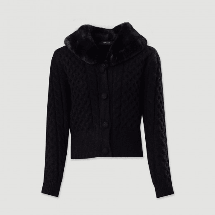  Casaco de malha  Ferrache com gola em pelo  3