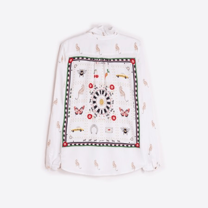 Equestrian print ruffled shirt back 4