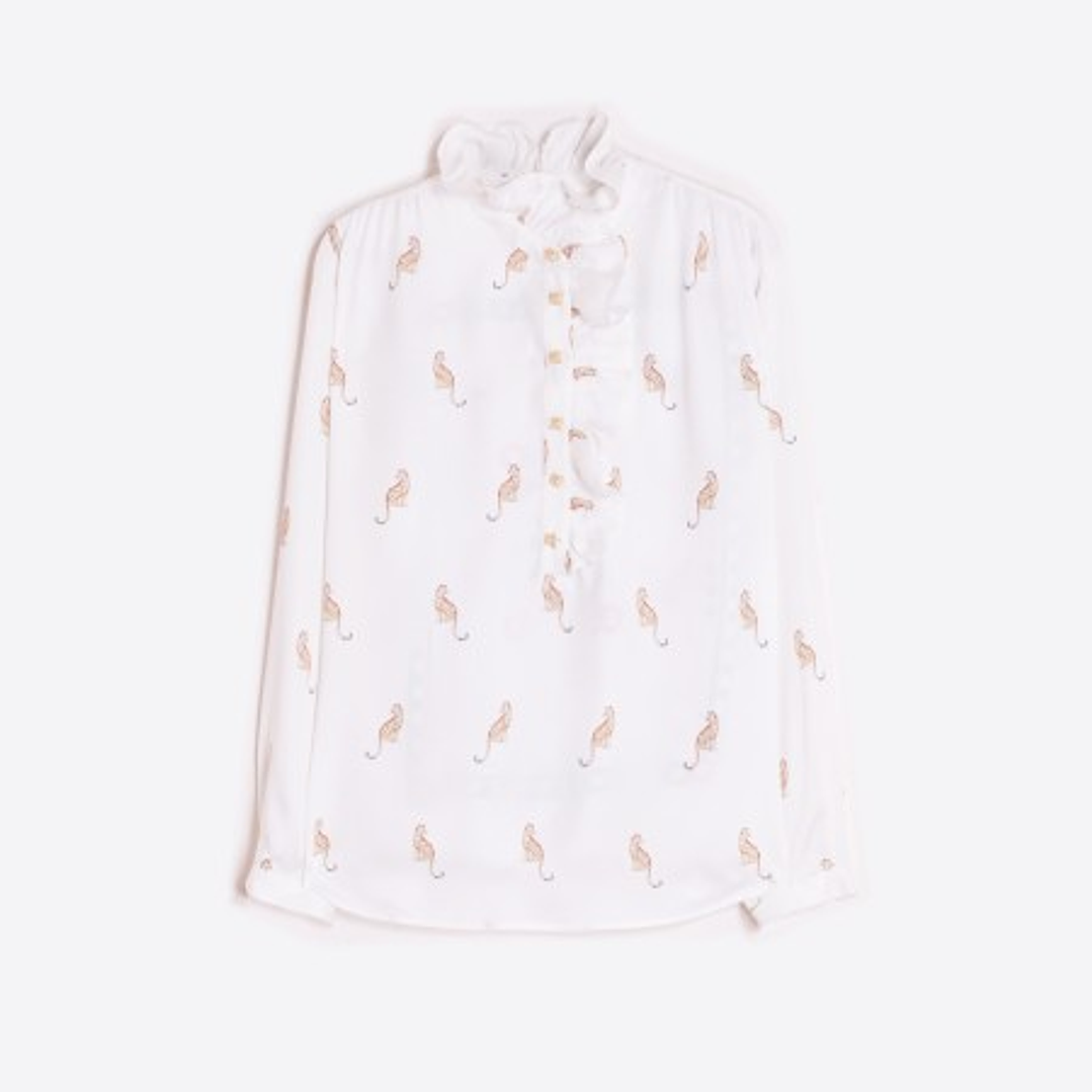 Equestrian print ruffled shirt back 3
