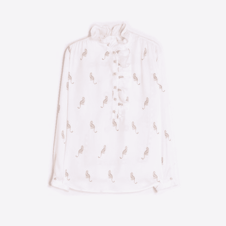 Equestrian print ruffled shirt back 3