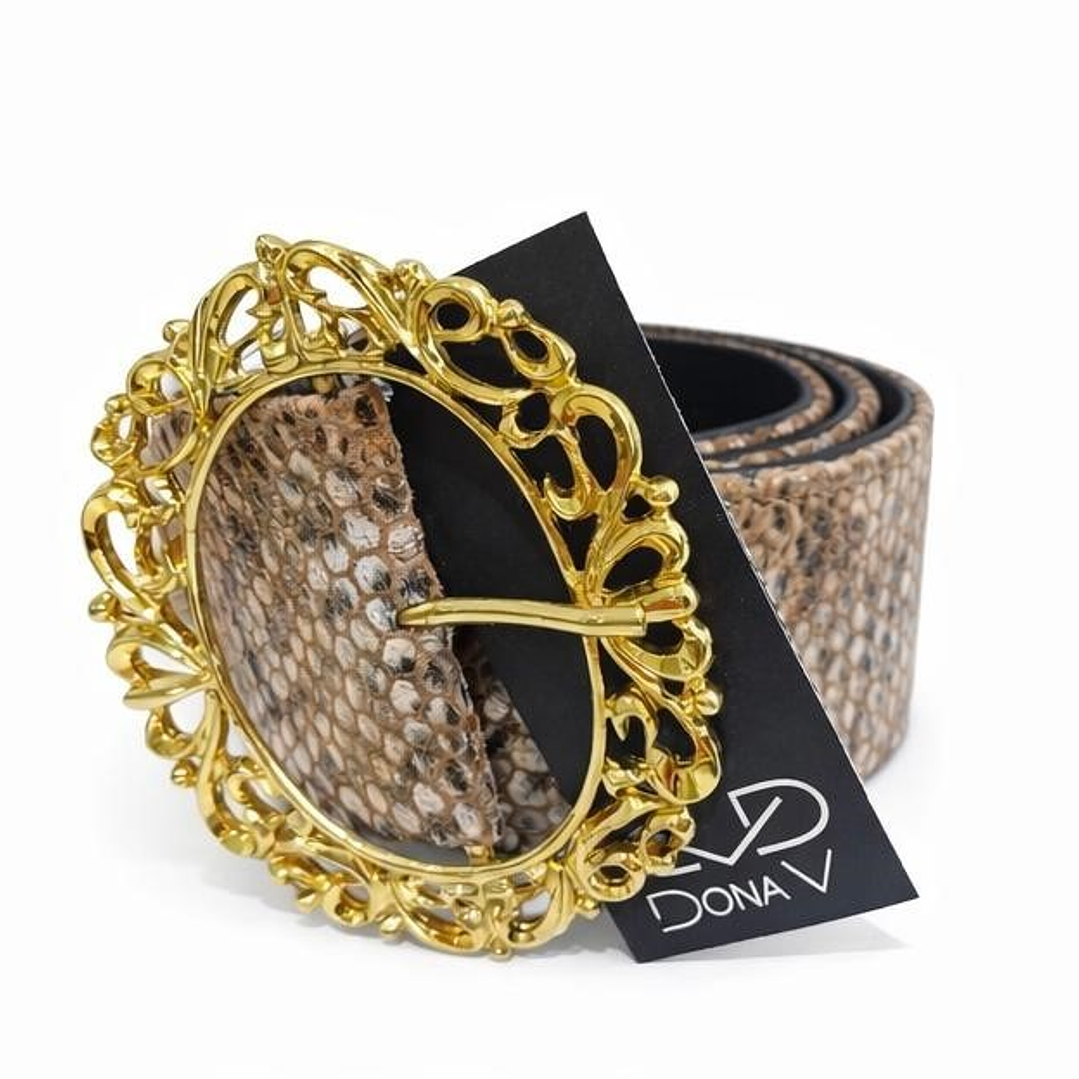 Cinto bronze + preto padrão cobra Dona V 1