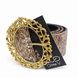 Cinto bronze + preto padrão cobra Dona V