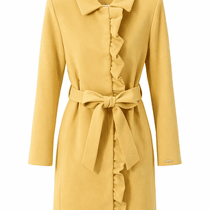 Casaco Cristina Barros amarelo mostarda com folho e cinto