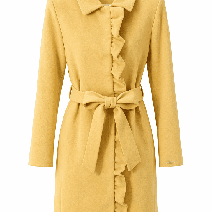 Casaco Cristina Barros amarelo mostarda com folho e cinto 1