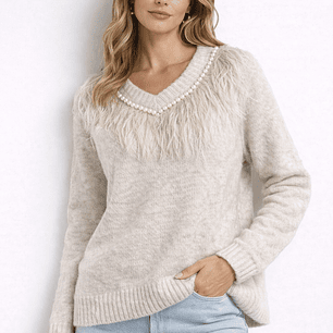 Camisola malha Maittè pérolas franjas