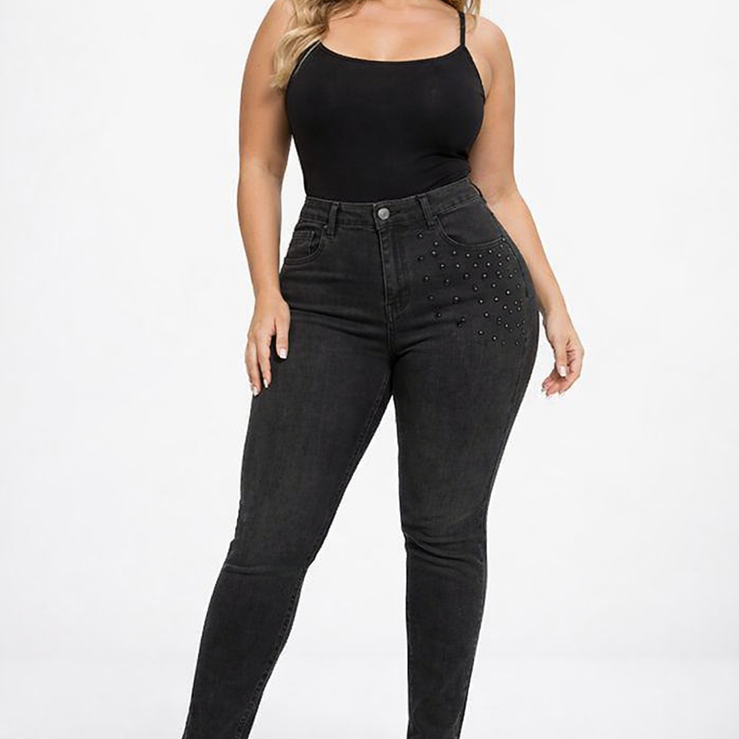 Calças Miss You pretas com pedraria 1