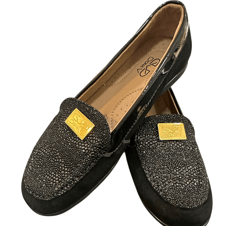 Mocassin preto pele pedraria Dona V 1