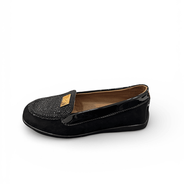 Mocassin preto pele pedraria Dona V 2