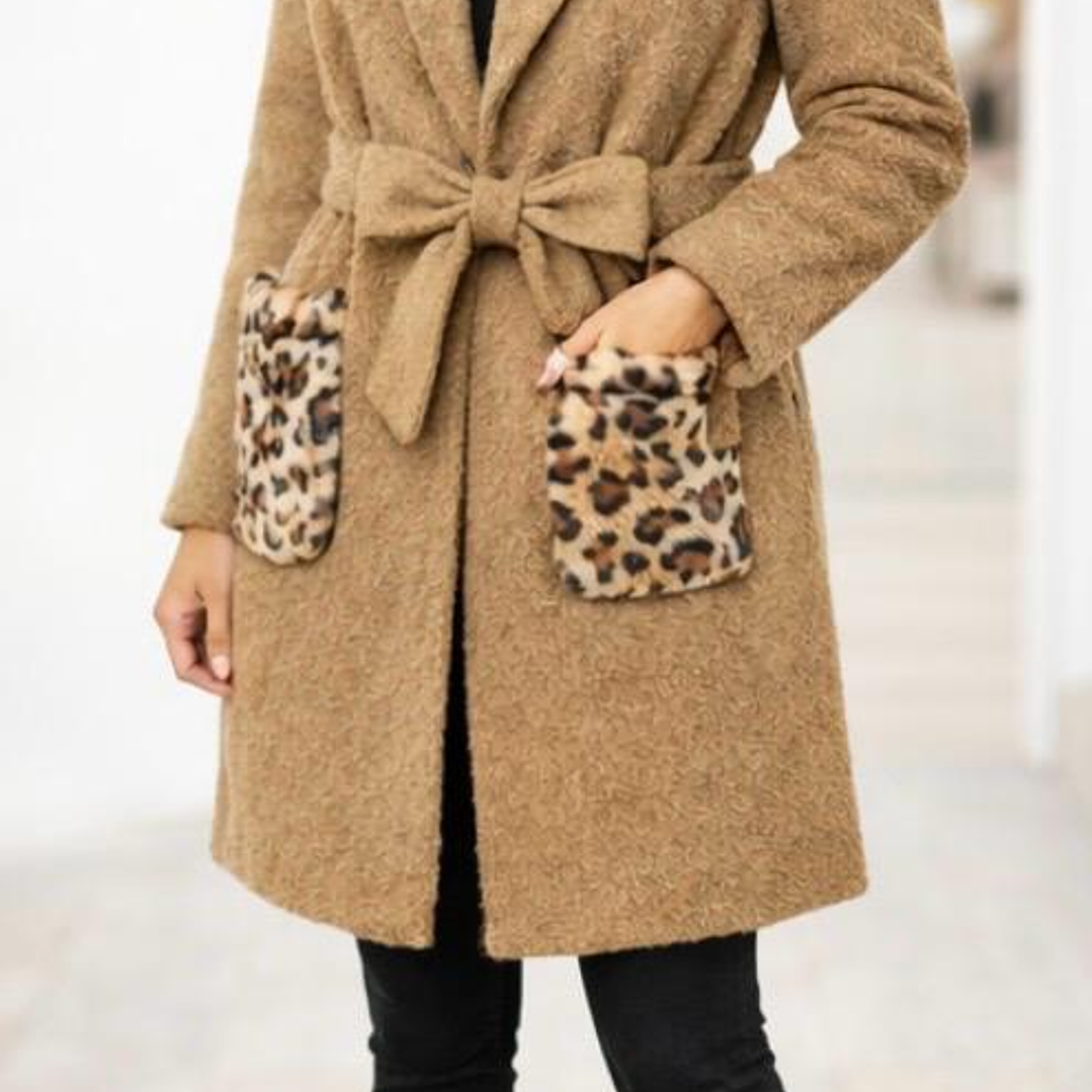 Casaco fazenda pêlo Miss You bolsos leopardo 2