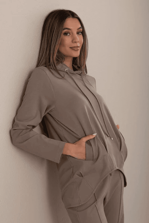 Sweater sportswear taupé capuz Ferrache 