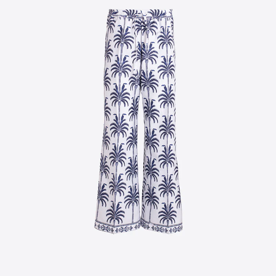 Calça direita pernas largas tucanos palmeiras 1