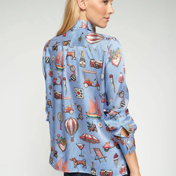 Camisa azul estampado vintage Vilagallo 4