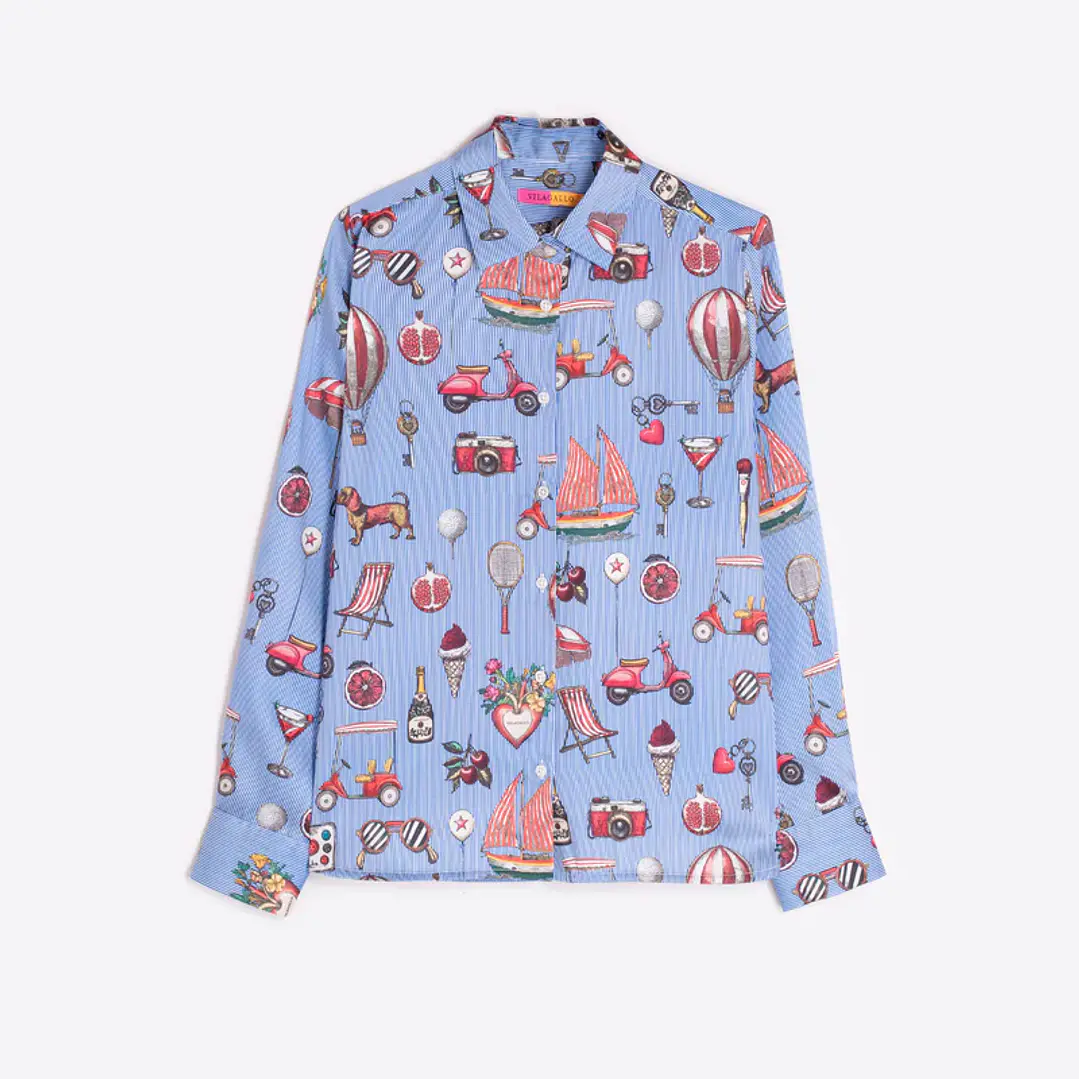 Camisa azul estampado vintage Vilagallo 1