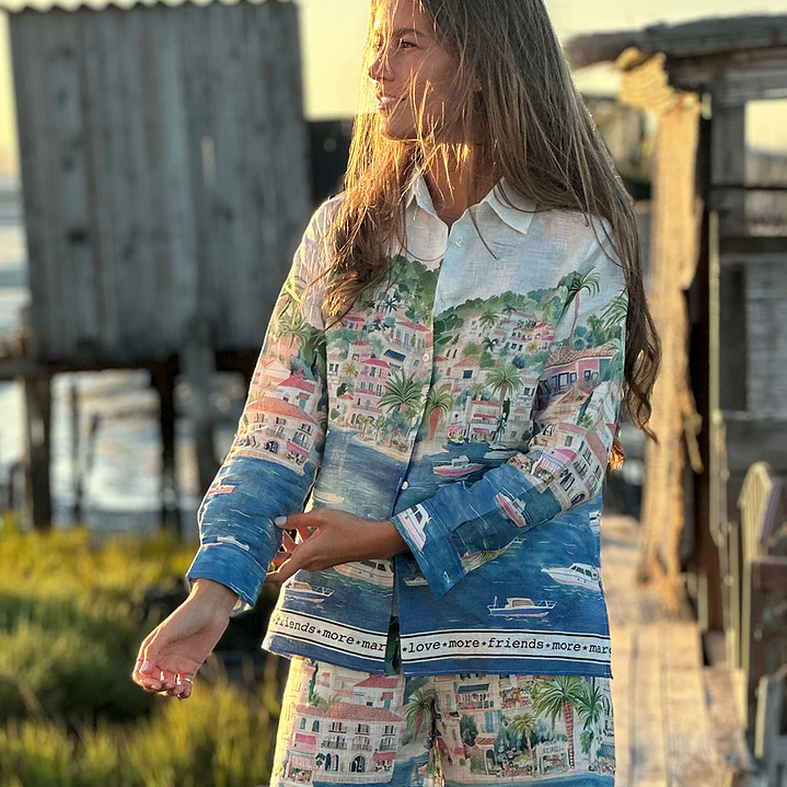 Camisa linho Vilagallo estampada Puerto Banus 2