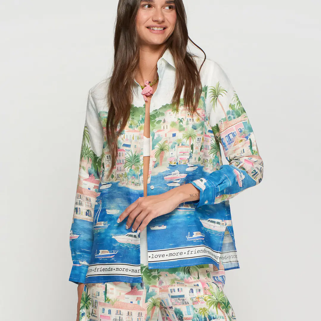 Camisa linho Vilagallo estampada Puerto Banus 4