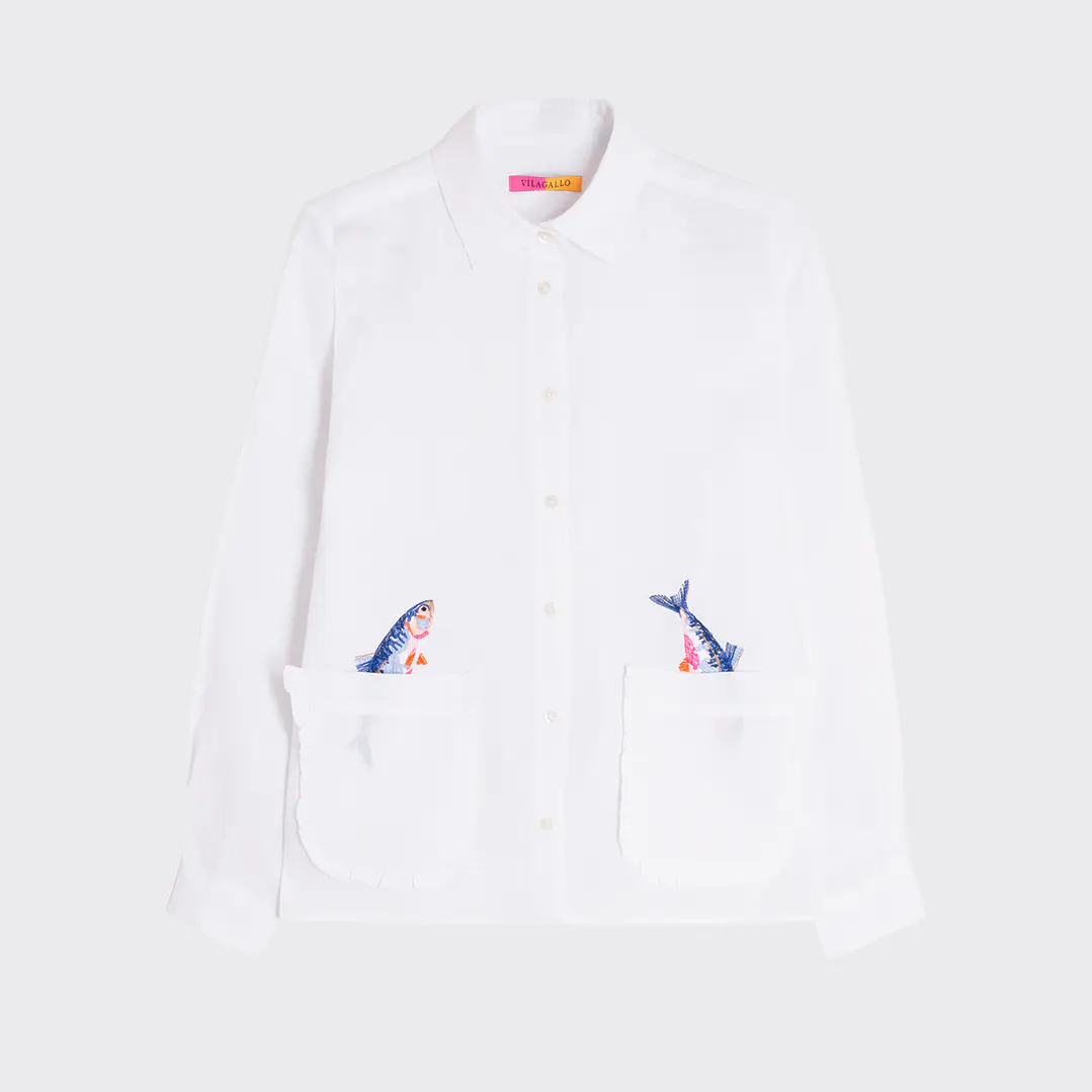 Camisa branca linho peixes Vilagallo  1