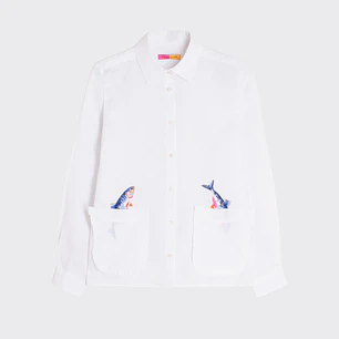 Camisa branca linho peixes Vilagallo 