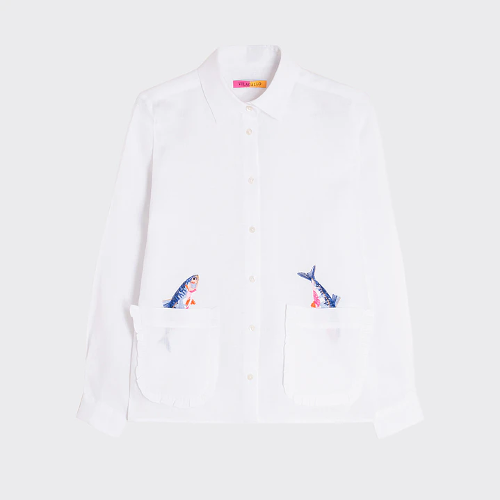 Camisa branca linho peixes Vilagallo  1