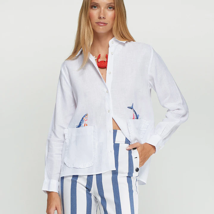 Camisa branca linho peixes Vilagallo  2