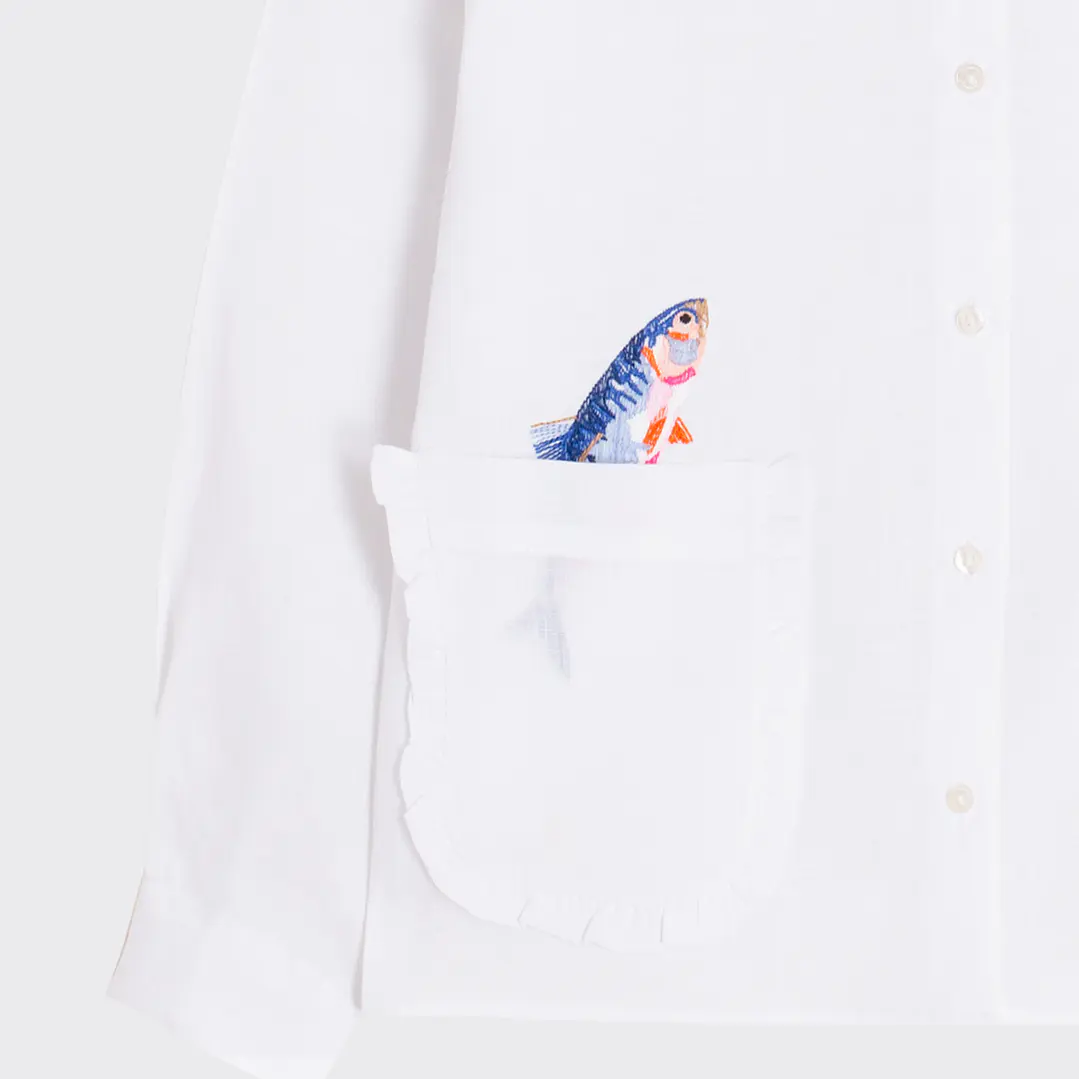 Camisa branca linho peixes Vilagallo  3