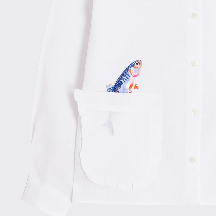 Camisa branca linho peixes Vilagallo  3