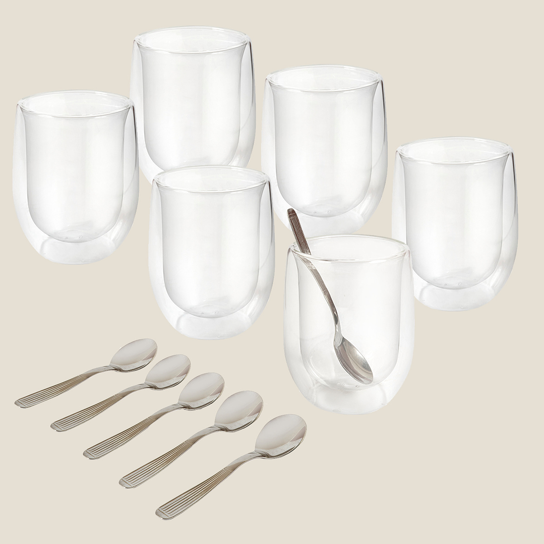 Set de Vasos de vidrio  + cucharitas - COMBO X 3 UN 2