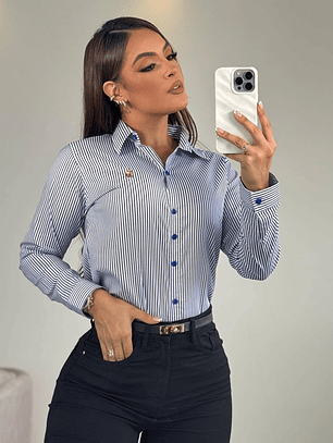 Blusa Camisera Manga Larga Popelina Rayas