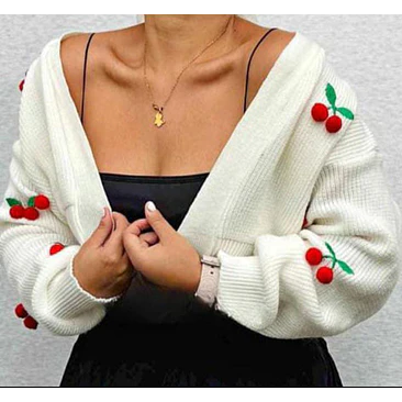 Cardigan Corto Abierto Tejido Cerezas  1