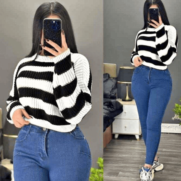 Suéter Tejido Corto Rayas Amplias 1