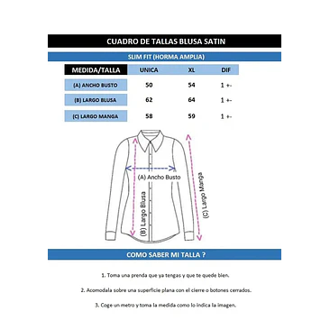 Blusa Satin Unicolor Talla Única y XL 18
