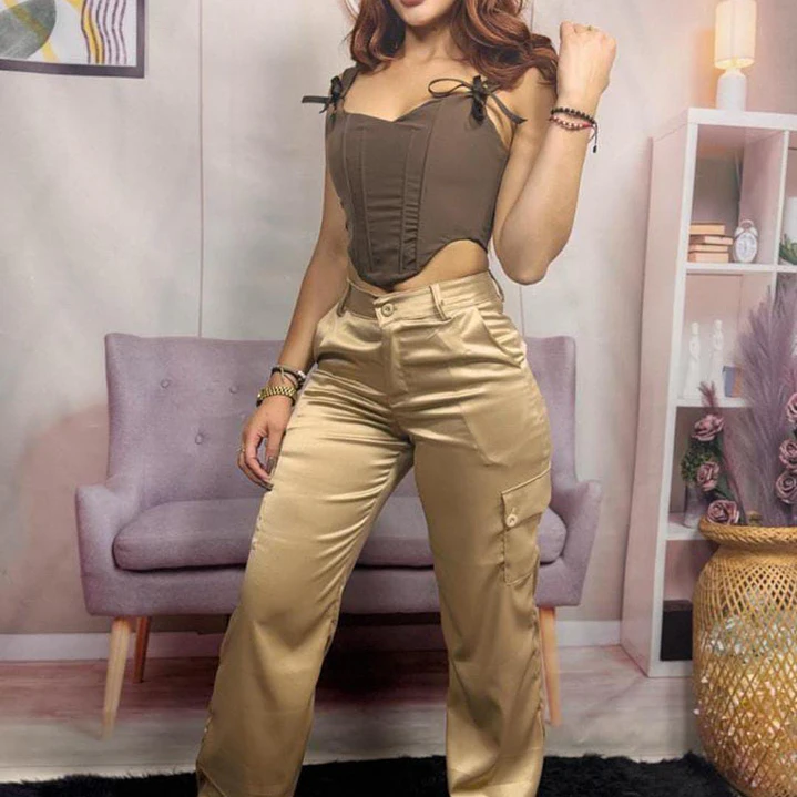 Pantalón Cargo Satinado  3