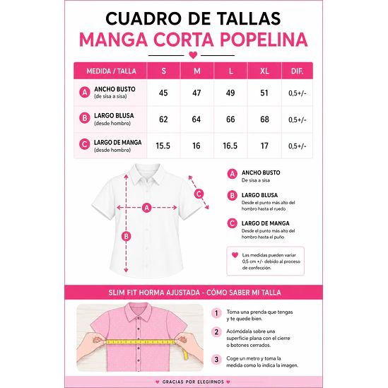 Blusa Camisera Manga Corta Rayas Popelina Tallas S-M-L-XL 6