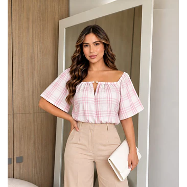 Blusa Corta Cuadros Talla Única  2