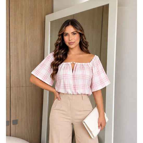 Blusa Corta Cuadros Talla Única  2