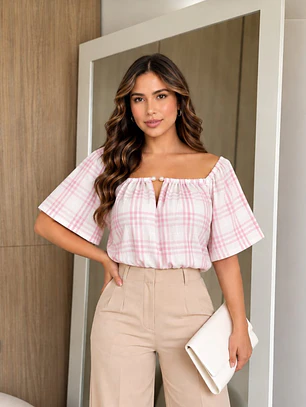 Blusa Corta Cuadros Talla Única 