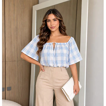 Blusa Corta Cuadros Talla Única  1