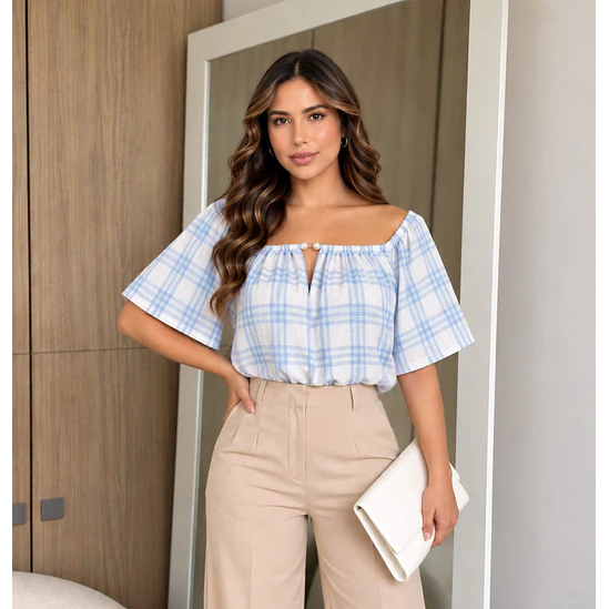 Blusa Corta Cuadros Talla Única  1