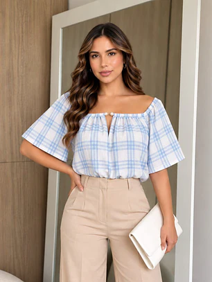Blusa Corta Cuadros Talla Única 