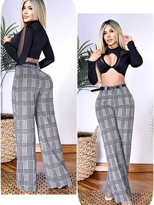 Pantalón Palazzo Correa Cuadros Talla Única 